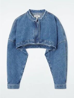 COS Cropped Hybrid Denim Jacket with Balloon Sleeves Blue M/L